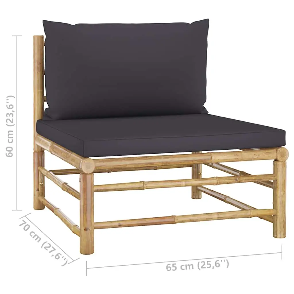 Garden Lounge Set Bamboo Modular 11 Piece Outdoor Furniture Dark Grey Cushions