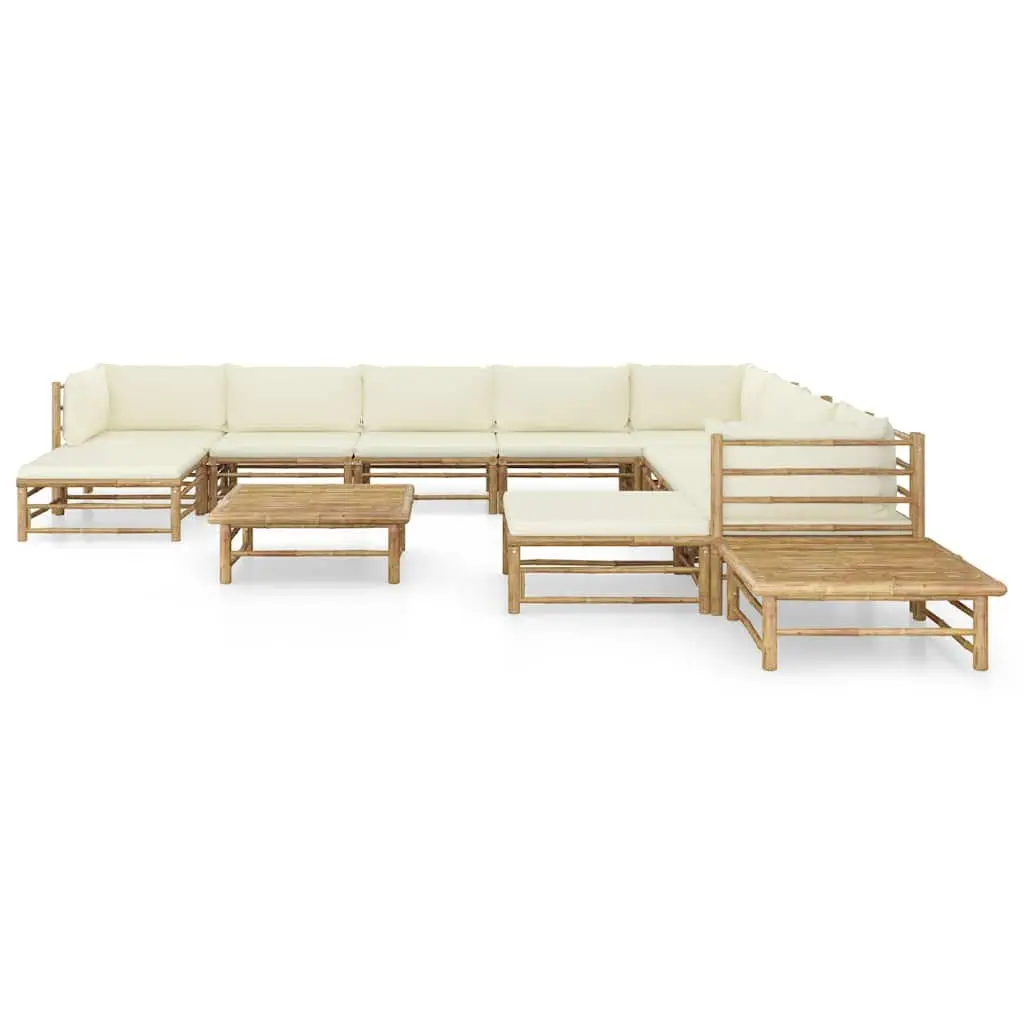 Garden Lounge Set Bamboo Modular 12 Piece Outdoor Furniture Cream Cushions