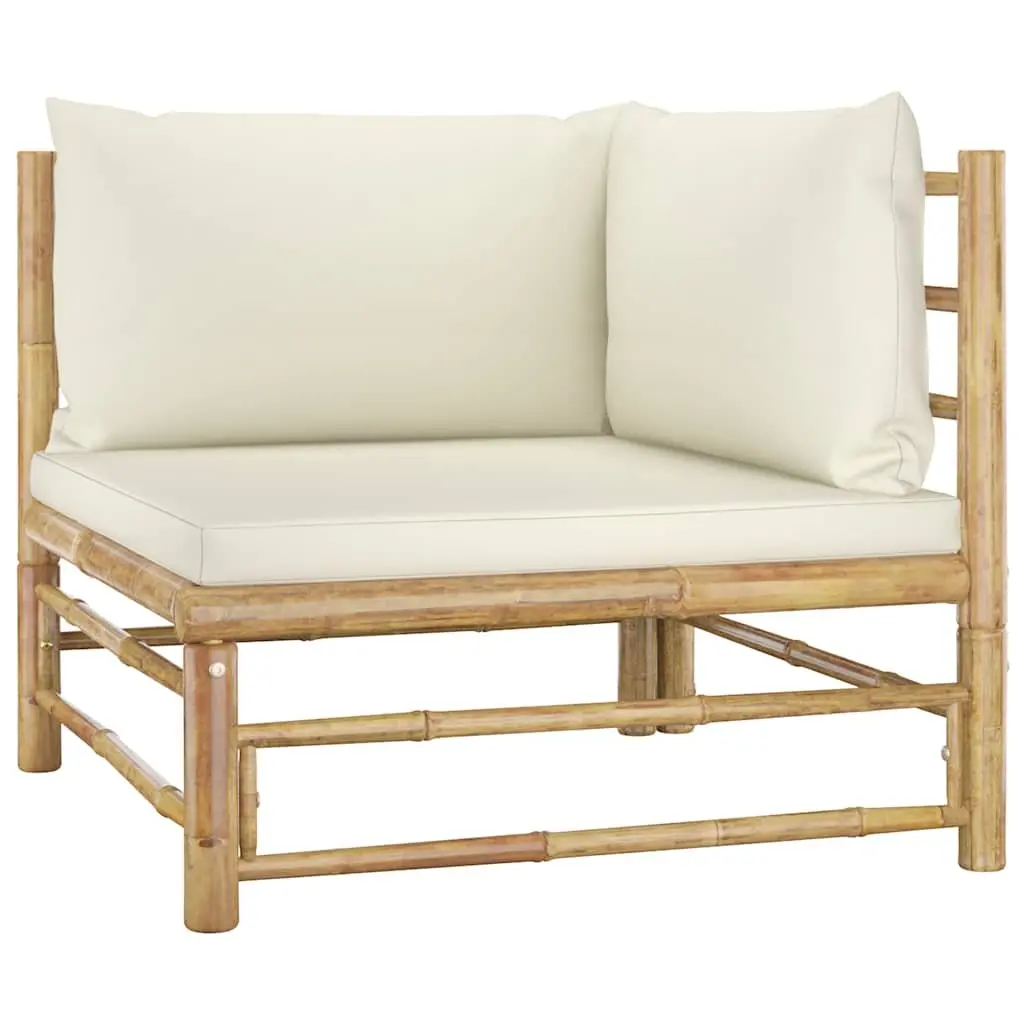 Garden Lounge Set Bamboo Modular 12 Piece Outdoor Furniture Cream Cushions