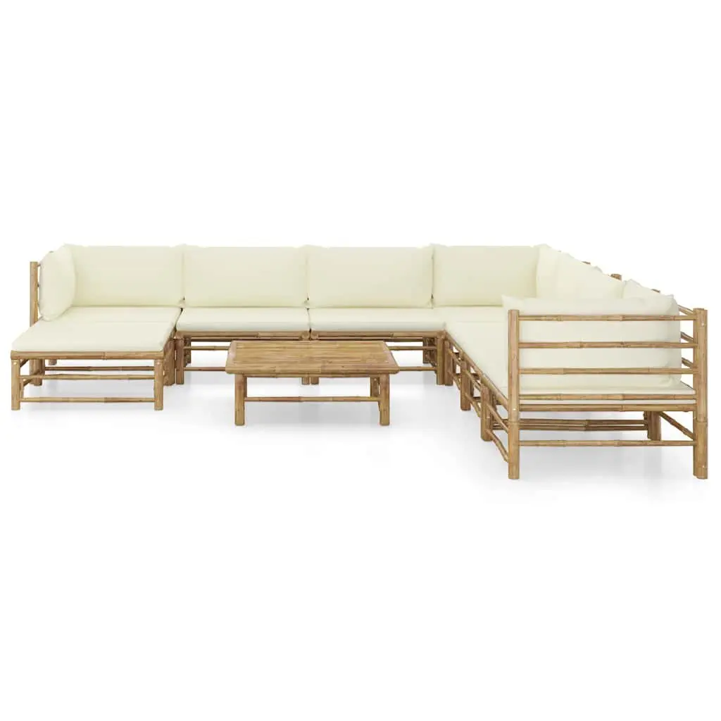Garden Lounge Set 9 Piece Bamboo Outdoor Furniture White Cushions Modular