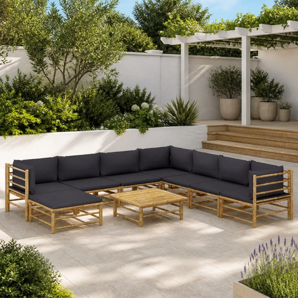 Garden Lounge Set Bamboo Modular 9 Piece Outdoor Furniture Grey