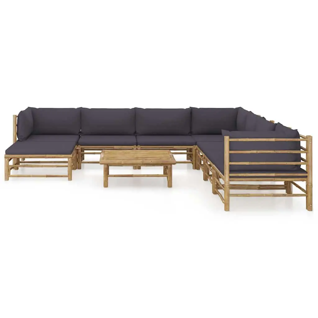 Garden Lounge Set Bamboo Modular 9 Piece Outdoor Furniture Grey