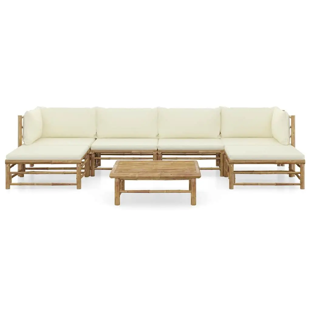 7 Piece Bamboo Garden Lounge Set Modular Arrangement Cream White