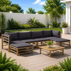 Practical 7 Piece Bamboo Lounge Set for Outdoor Comfort