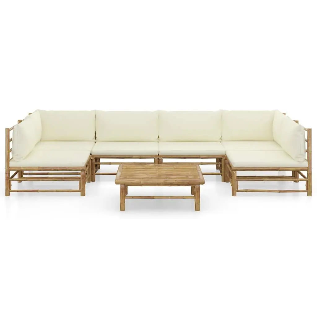 7 Piece Bamboo Garden Lounge Set Modular Outdoor Furniture Cream White Cushions