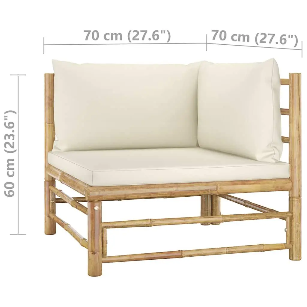 7 Piece Bamboo Garden Lounge Set Modular Outdoor Furniture Cream White Cushions
