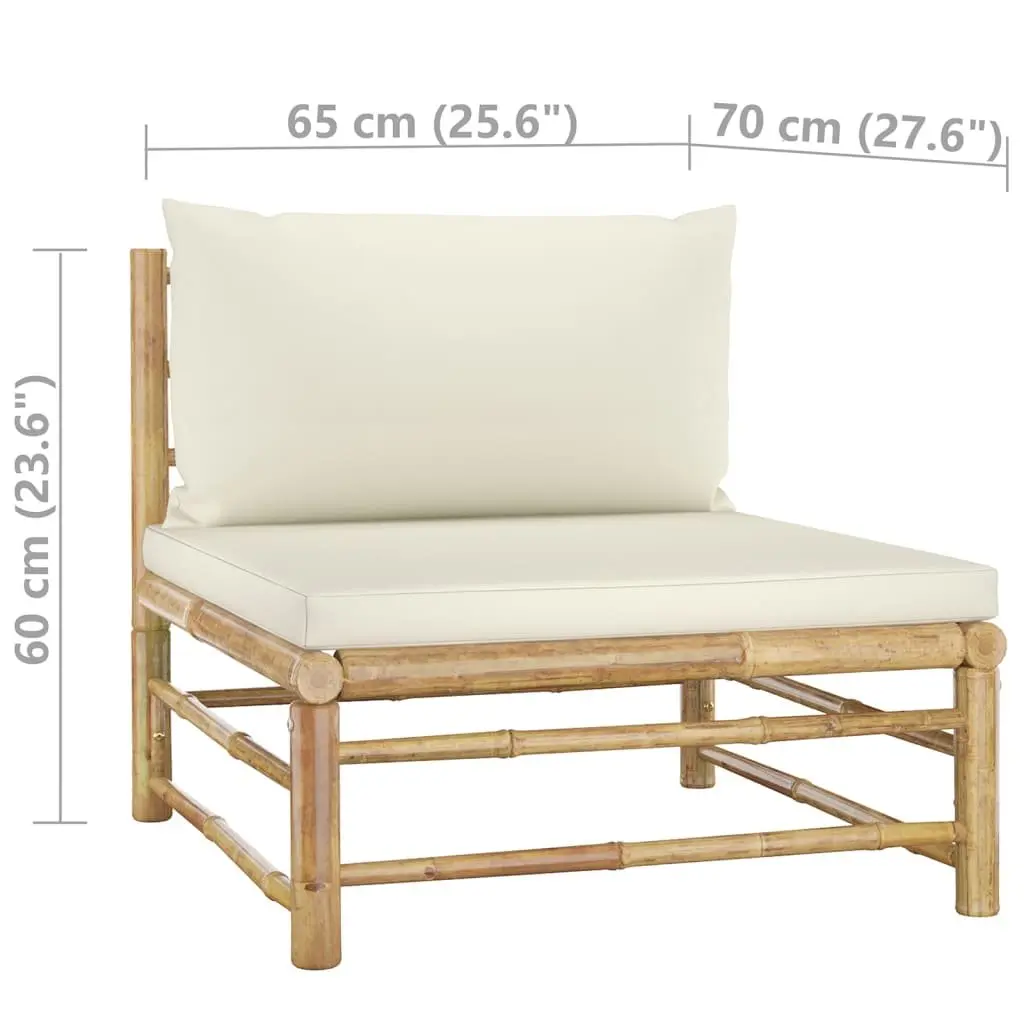 5 Piece Bamboo Garden Lounge Set Modular Cream White Cushions