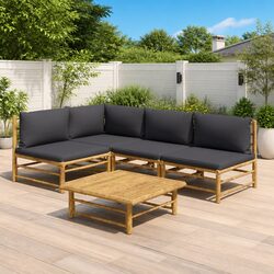 5 Piece Bamboo Garden Lounge Set Outdoor Furniture with Grey Cushions Modular