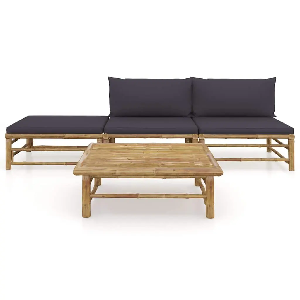 Bamboo Garden Lounge Set Modular 4 Piece Outdoor Furniture with Grey Cushions