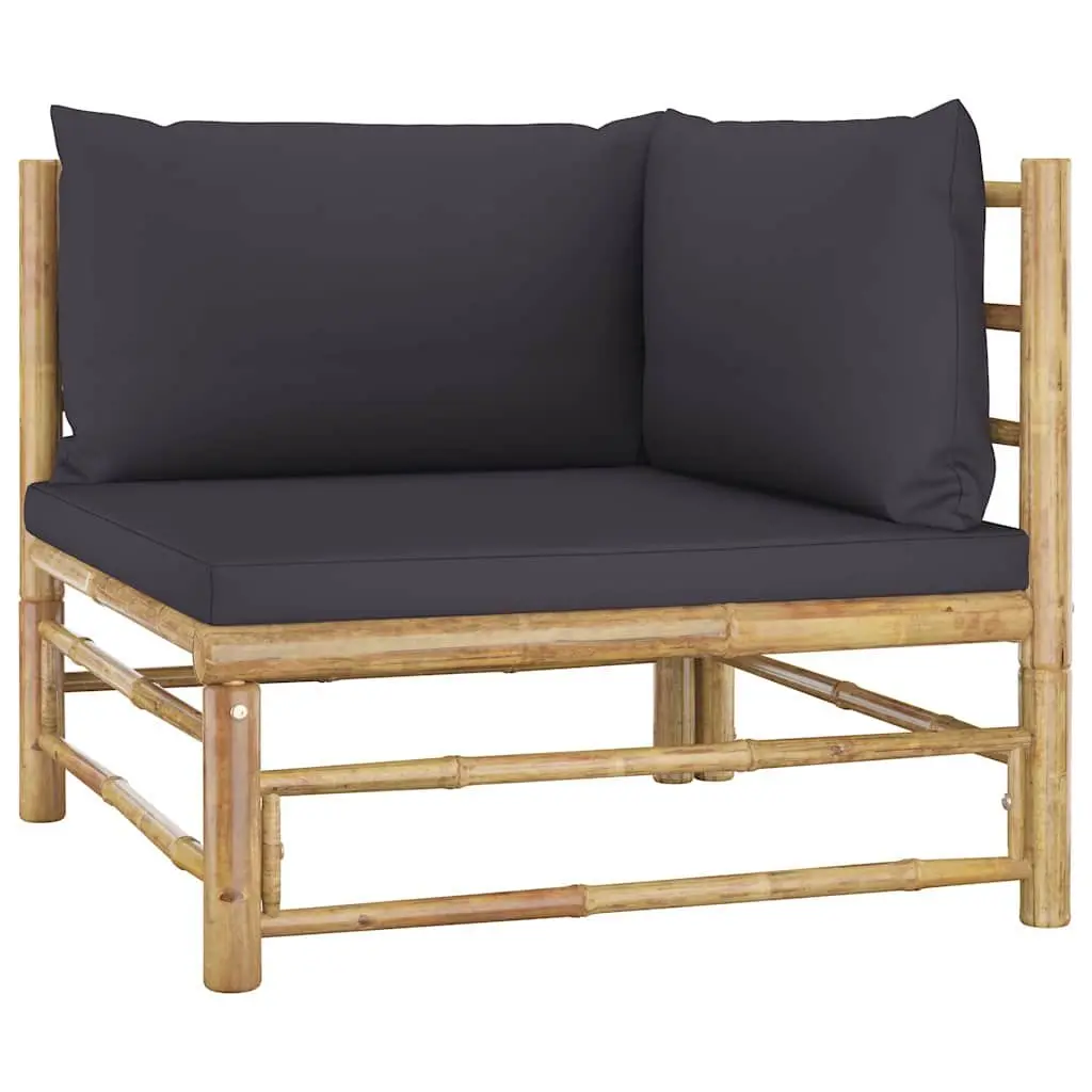 Bamboo Garden Lounge Set Modular 3 Piece Outdoor Furniture Grey Cushions