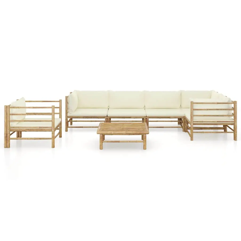 7 Piece Bamboo Garden Lounge Set Modular Outdoor Furniture Cream Cushions