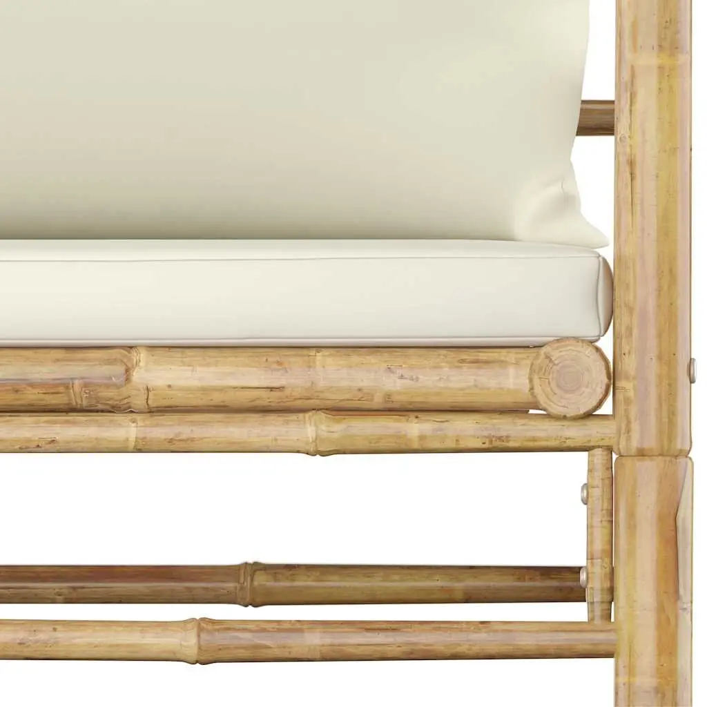 7 Piece Bamboo Garden Lounge Set Modular Outdoor Furniture Cream Cushions