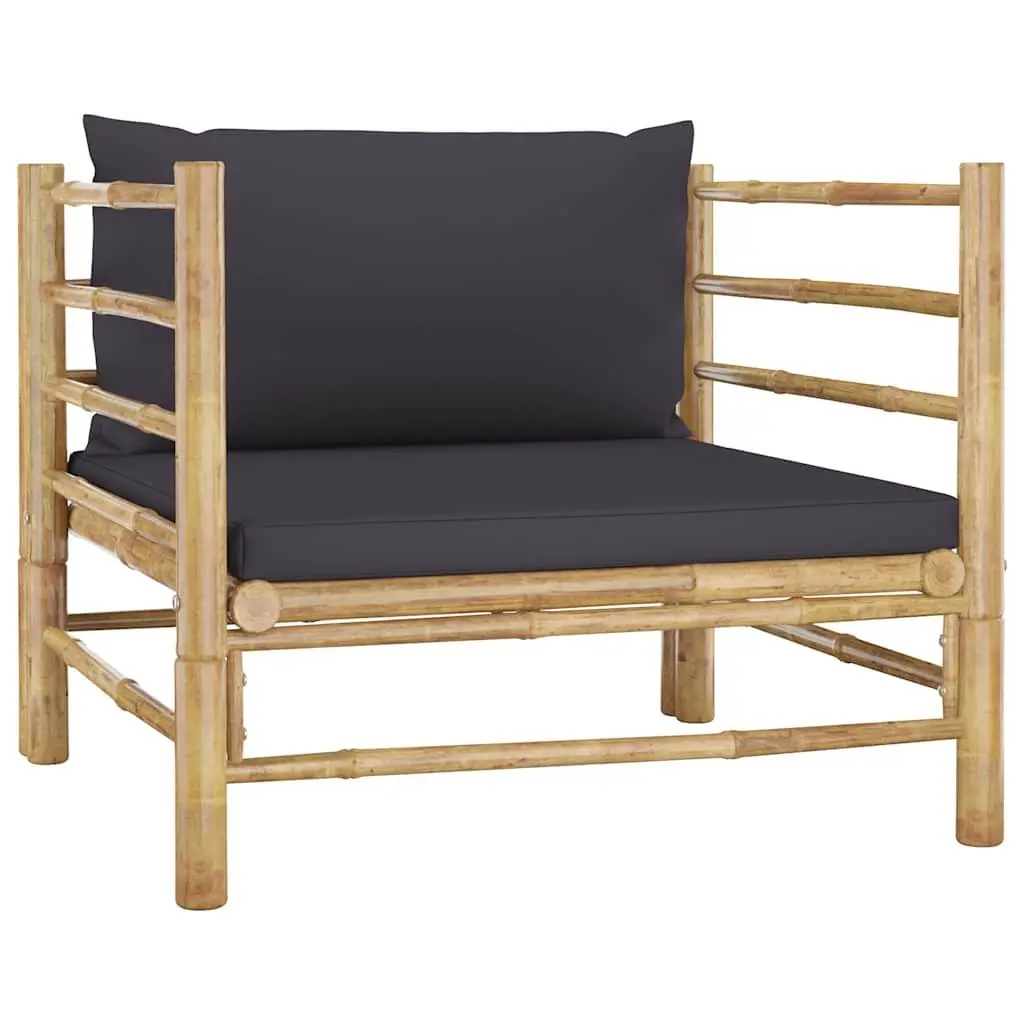 Bamboo Garden Lounge Set Modular 7 Piece Outdoor Furniture Grey Cushions