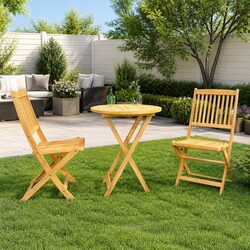 Folding Garden Dining Set 3 Piece Outdoor Table Chairs Wood Furniture Patio