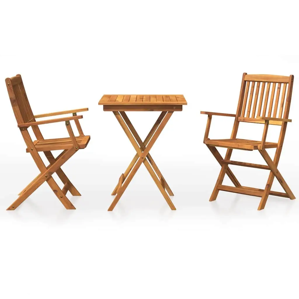 3 Piece Folding Garden Dining Set Outdoor Table Chairs Wood Furniture Brown