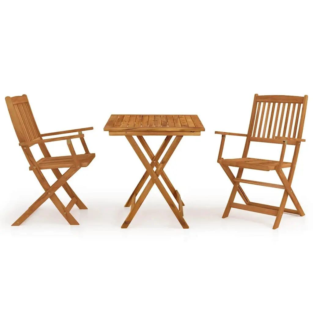 Outdoor Folding Dining Set Brown Solid Acacia Wood 3 Piece Table Chairs