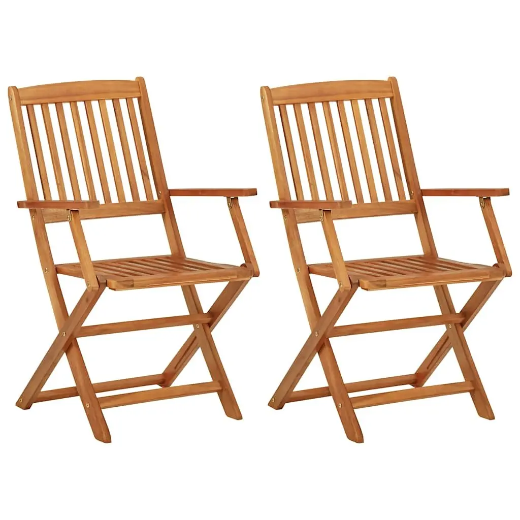 Outdoor Folding Dining Set Brown Solid Acacia Wood 3 Piece Table Chairs