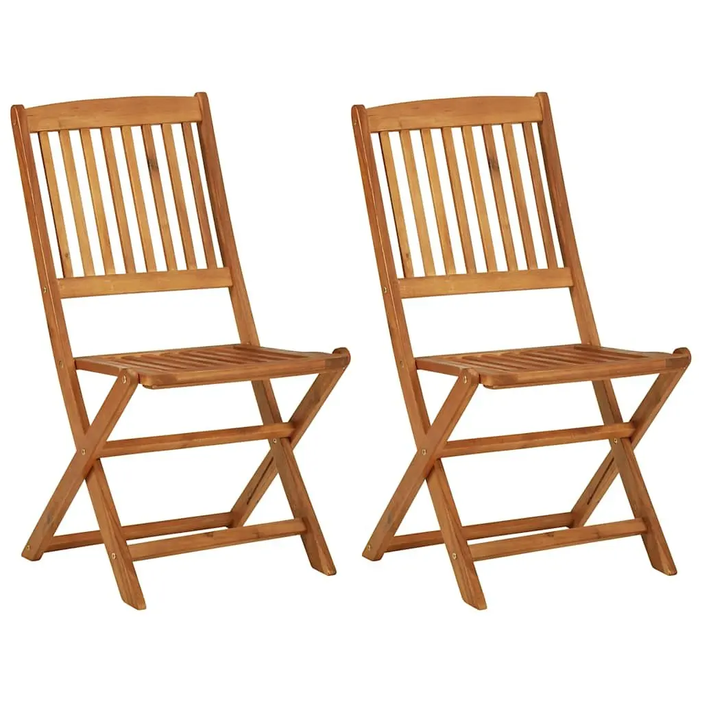 3 Piece Folding Dining Set Outdoor Brown Acacia Wood Table and Chairs
