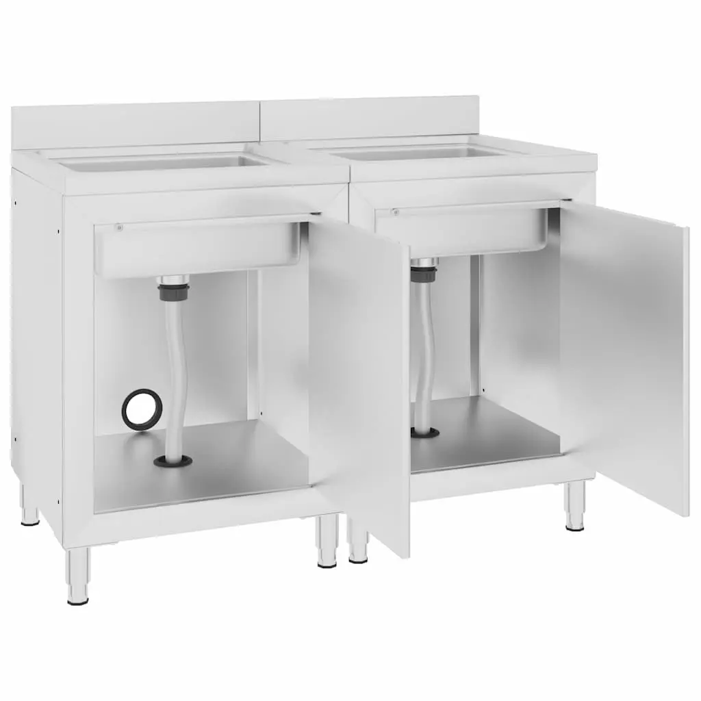 Commercial Kitchen Sink Cabinet Set Stainless Steel Storage Table 2 Pieces 60x60x96cm
