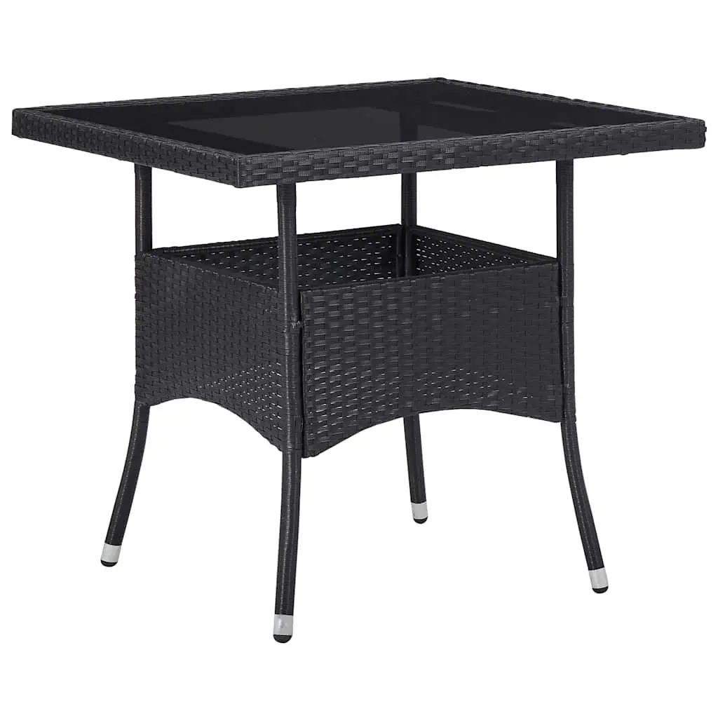3 Piece Garden Dining Set Black Poly Rattan Glass Outdoor Patio Furniture