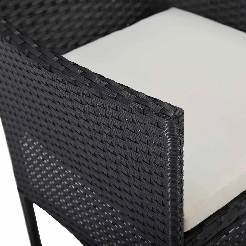 3 Piece Garden Dining Set Black Poly Rattan Glass Outdoor Patio Furniture
