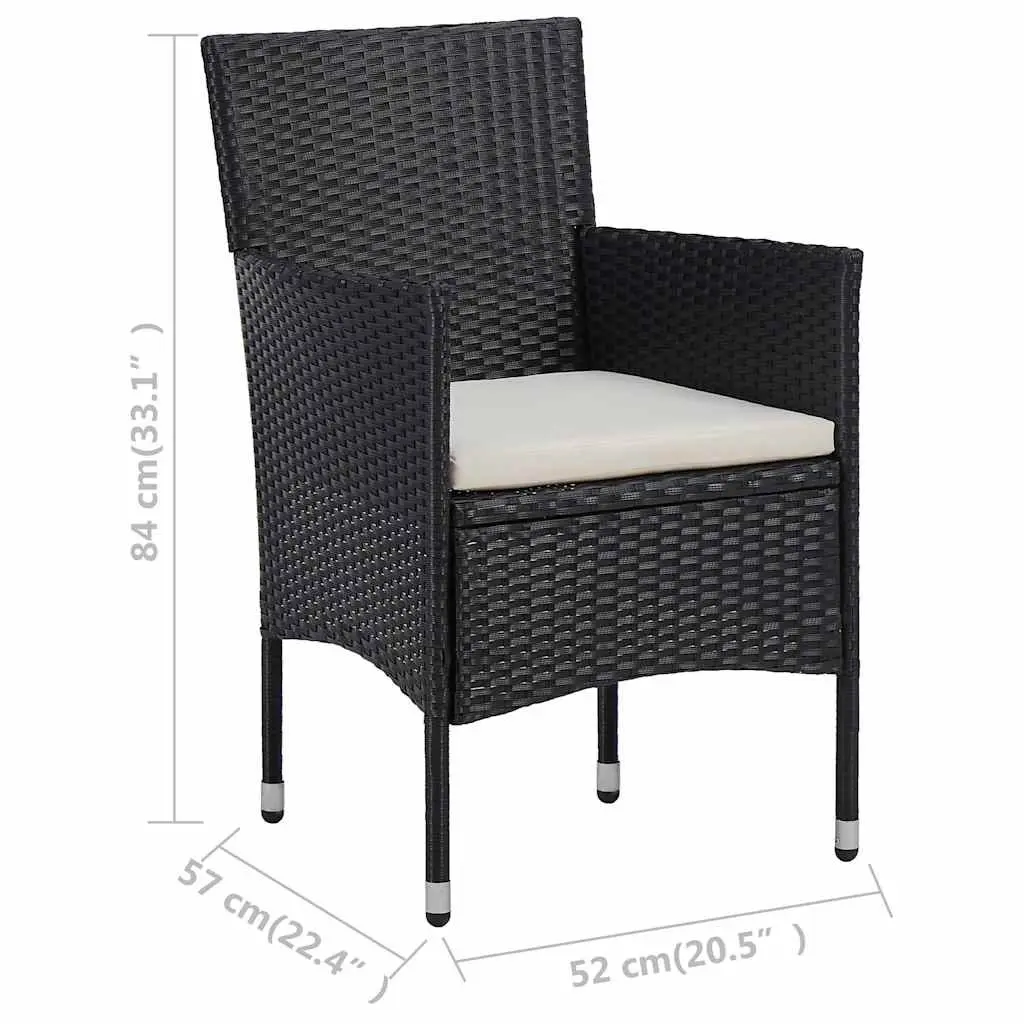 3 Piece Garden Dining Set Black Poly Rattan Glass Outdoor Patio Furniture