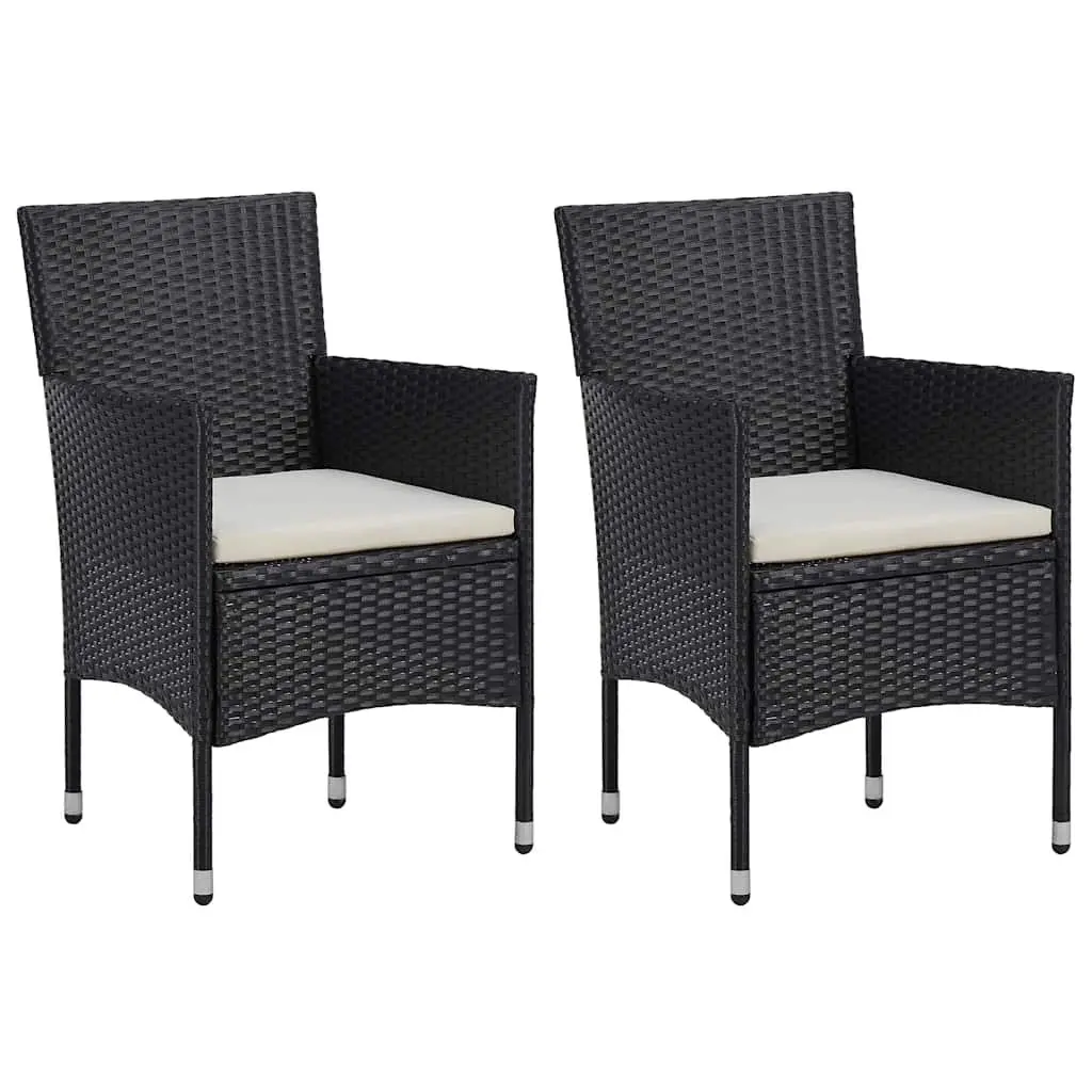 3 Piece Garden Dining Set Black Poly Rattan Glass Outdoor Patio Furniture