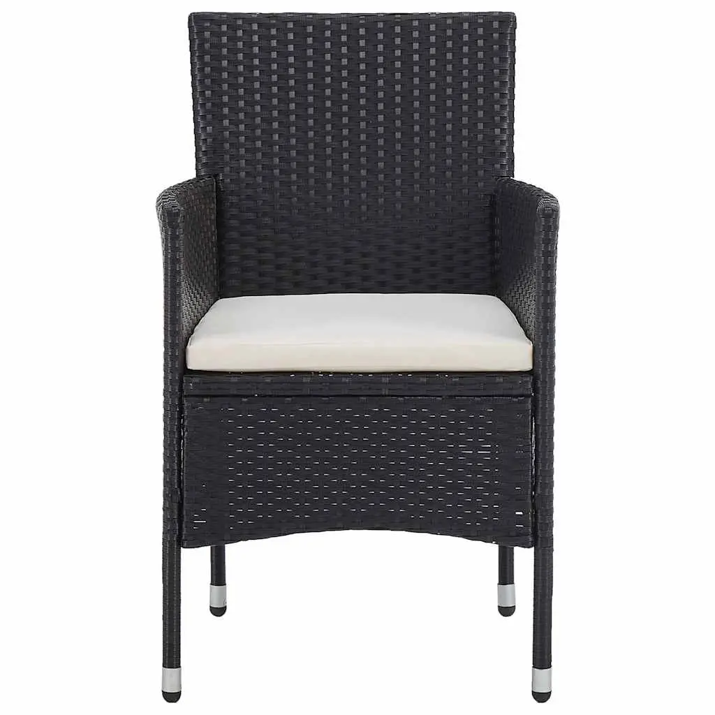 3 Piece Garden Dining Set Black Poly Rattan Glass Outdoor Patio Furniture