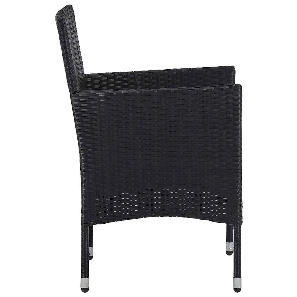 3 Piece Garden Dining Set Black Poly Rattan Glass Outdoor Patio Furniture