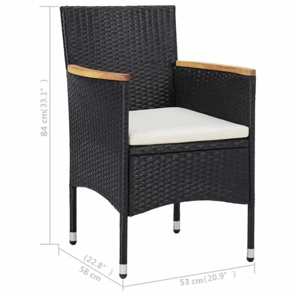 3 Piece Outdoor Dining Set Black PE Rattan Acacia Wood Table and Chairs