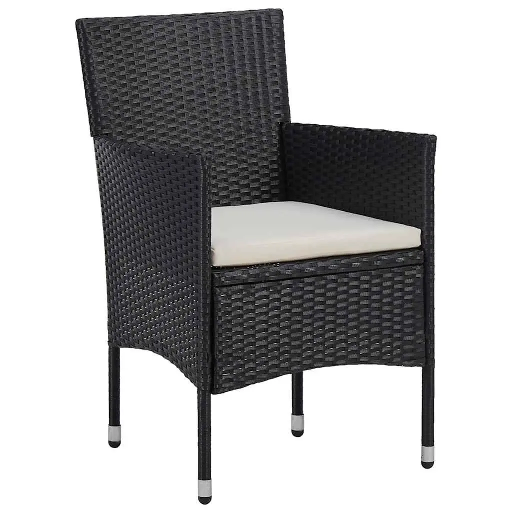 3 Piece Outdoor Dining Set Black PE Rattan Acacia Wood Table and Chairs