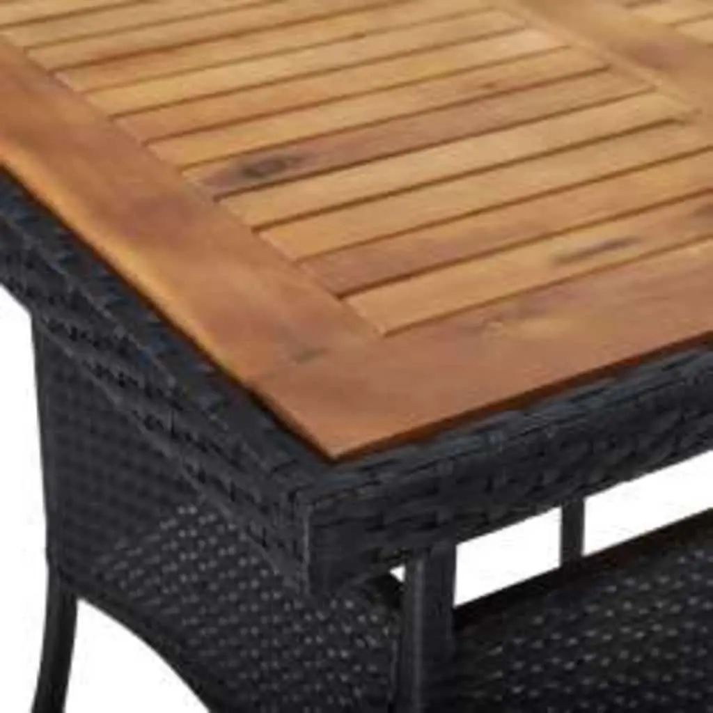 3 Piece Outdoor Dining Set Black PE Rattan Acacia Wood Table and Chairs