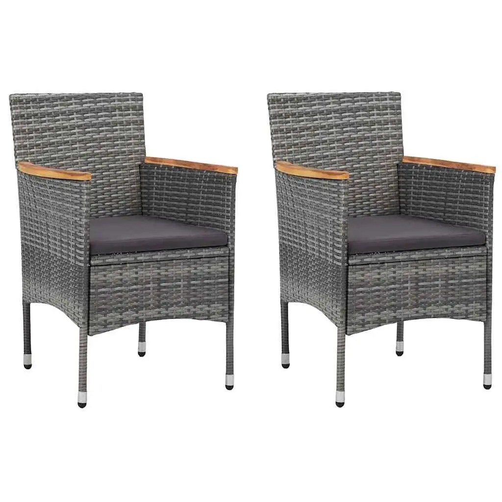 Outdoor Dining Set Grey Rattan 3 Piece with Cushions Steel Frame Acacia Wood