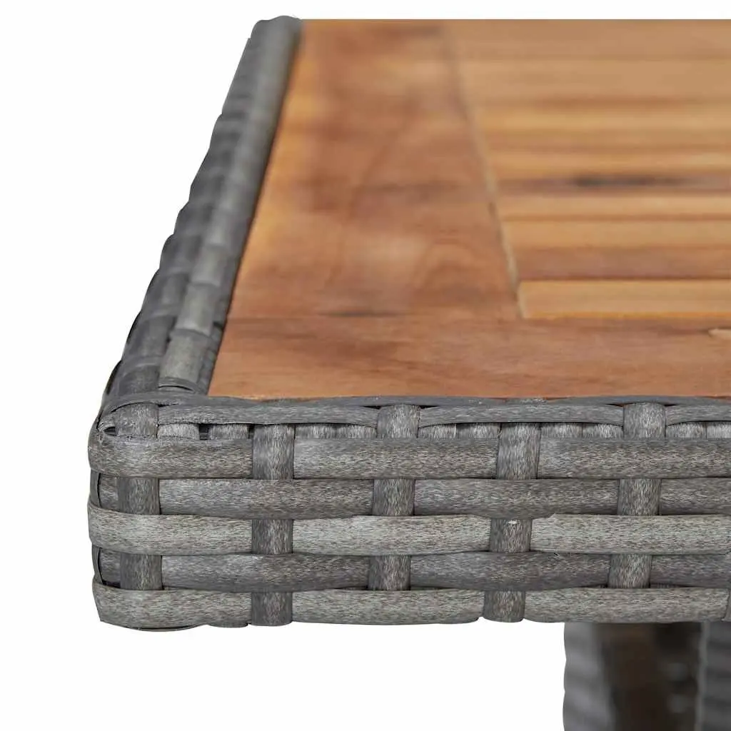 Outdoor Dining Set Grey Rattan 3 Piece with Cushions Steel Frame Acacia Wood