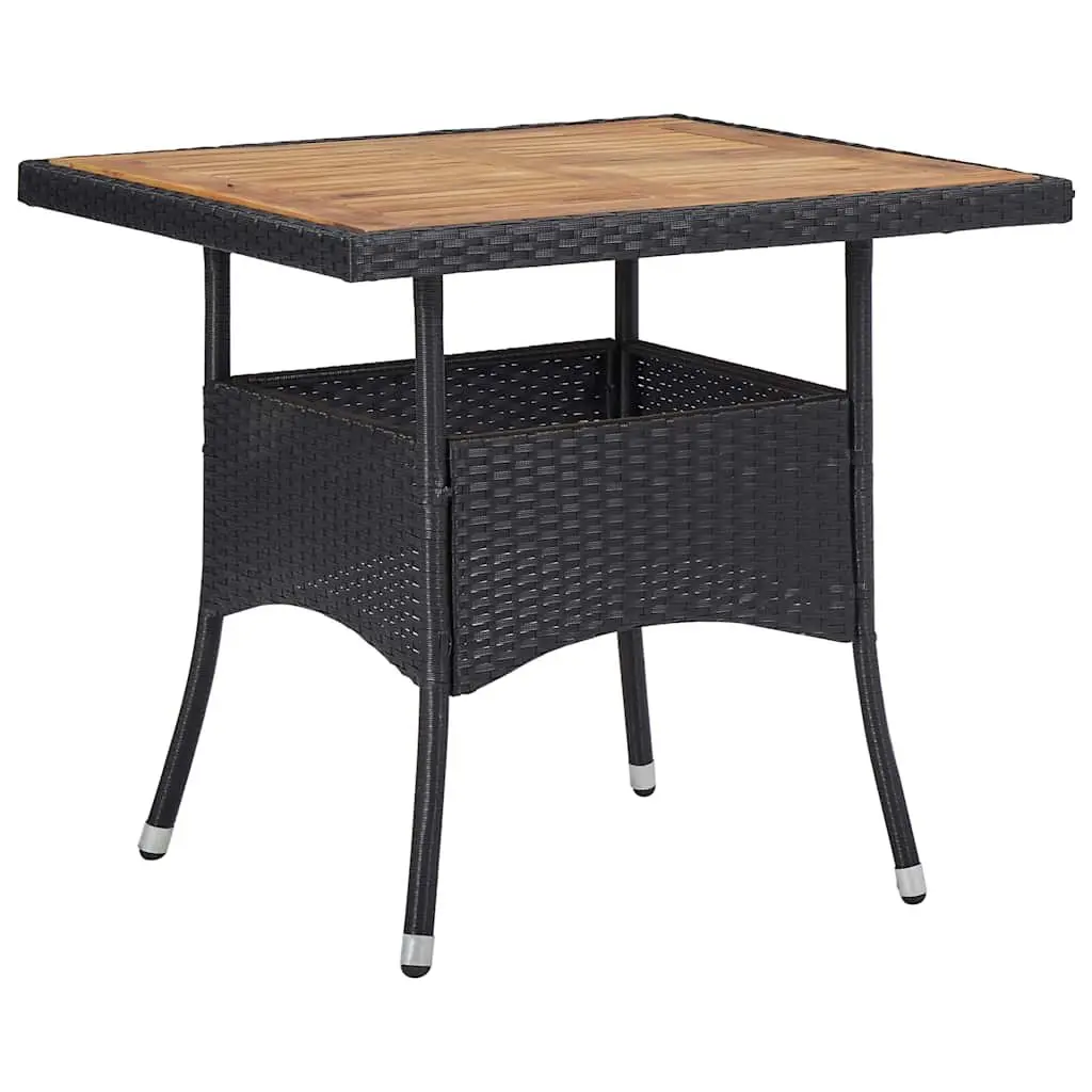 5 Piece Outdoor Dining Set Black PE Rattan Acacia Wood Table and Chair with Cushions