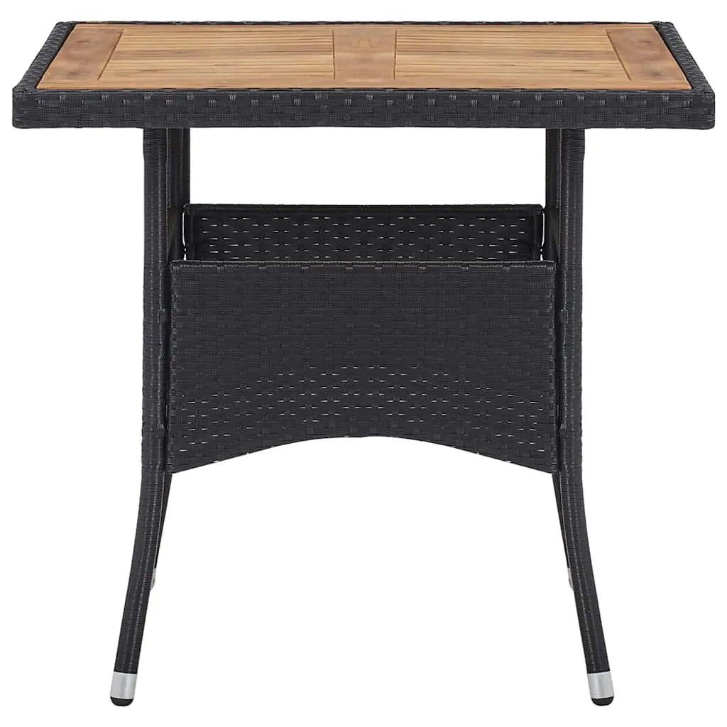 5 Piece Outdoor Dining Set Black PE Rattan Acacia Wood Table and Chair with Cushions
