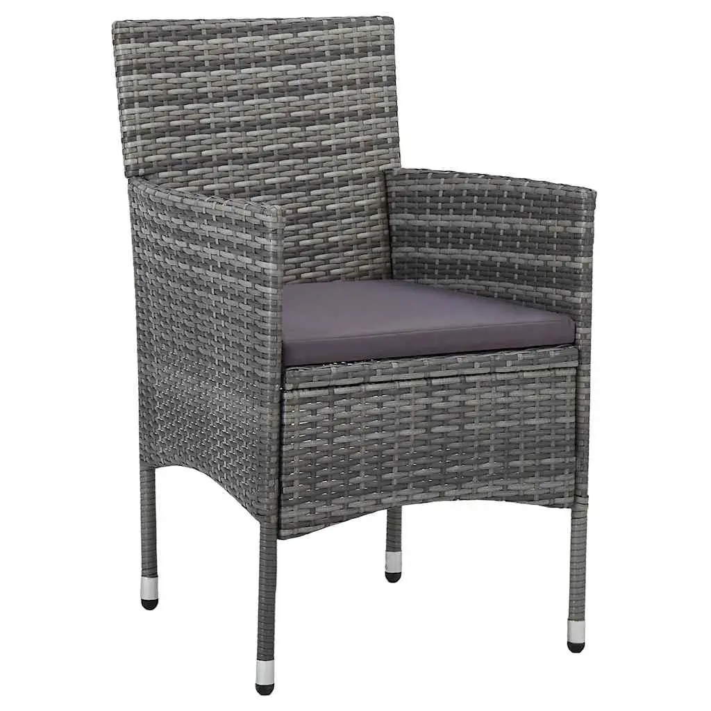 5 Piece Outdoor Dining Set Grey PE Rattan Acacia Wood Table Chairs Cushions