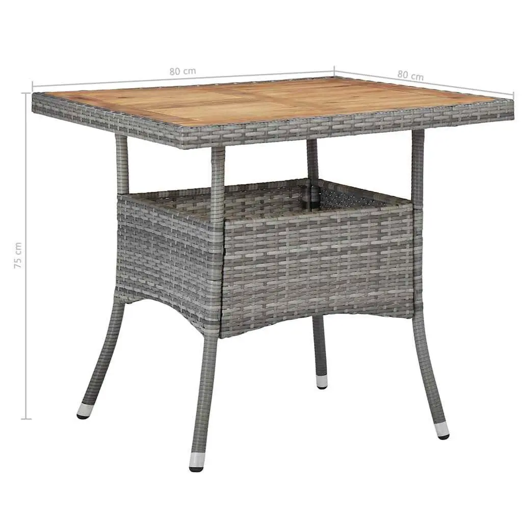 5 Piece Outdoor Dining Set Grey PE Rattan Acacia Wood Table Chairs Cushions