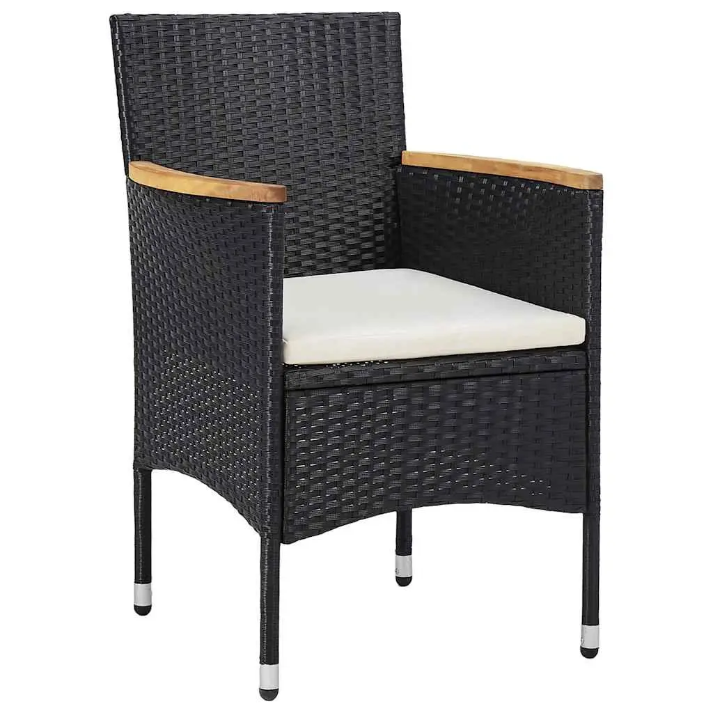 5 Piece Garden Dining Set Outdoor Steel Frame Black PE Rattan Glass Top