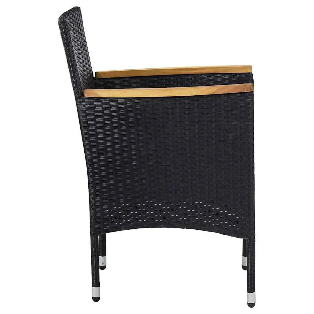 5 Piece Garden Dining Set Outdoor Steel Frame Black PE Rattan Glass Top