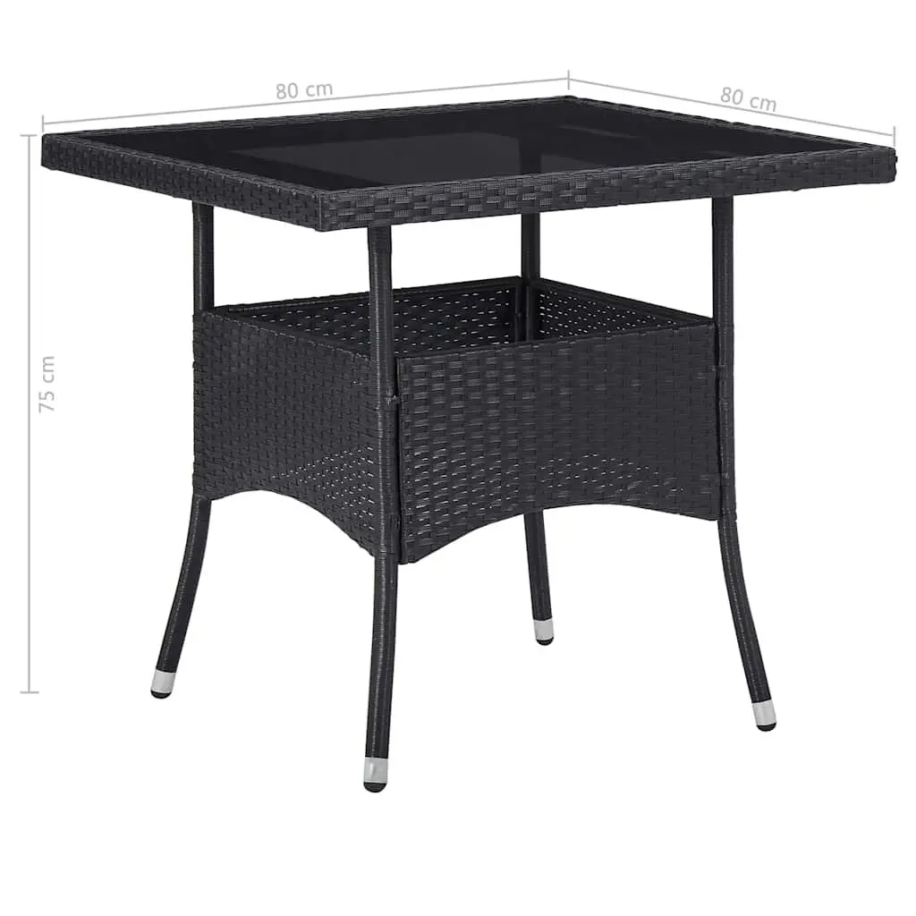 5 Piece Garden Dining Set Outdoor Steel Frame Black PE Rattan Glass Top