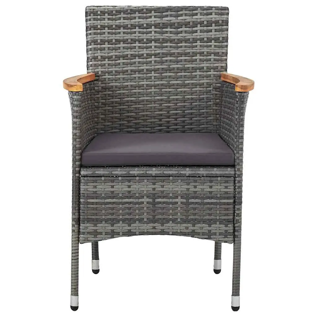 5 Piece Outdoor Dining Set Grey PE Rattan Steel Frame Acacia Wood Patio Furniture