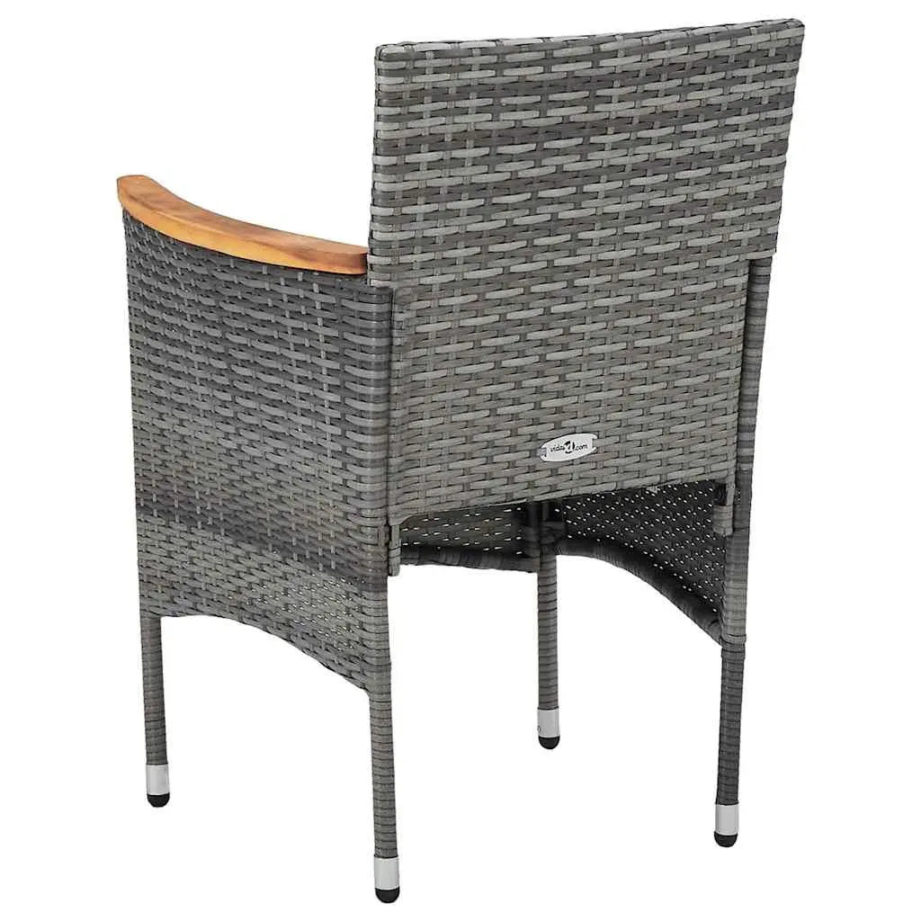 5 Piece Outdoor Dining Set Grey PE Rattan Steel Frame Acacia Wood Patio Furniture