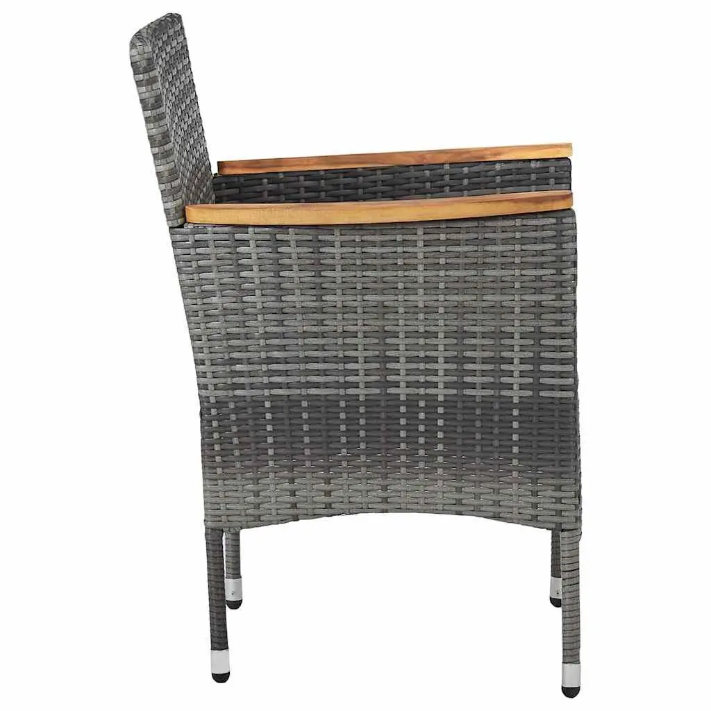 5 Piece Outdoor Dining Set Grey PE Rattan Steel Frame Acacia Wood Patio Furniture