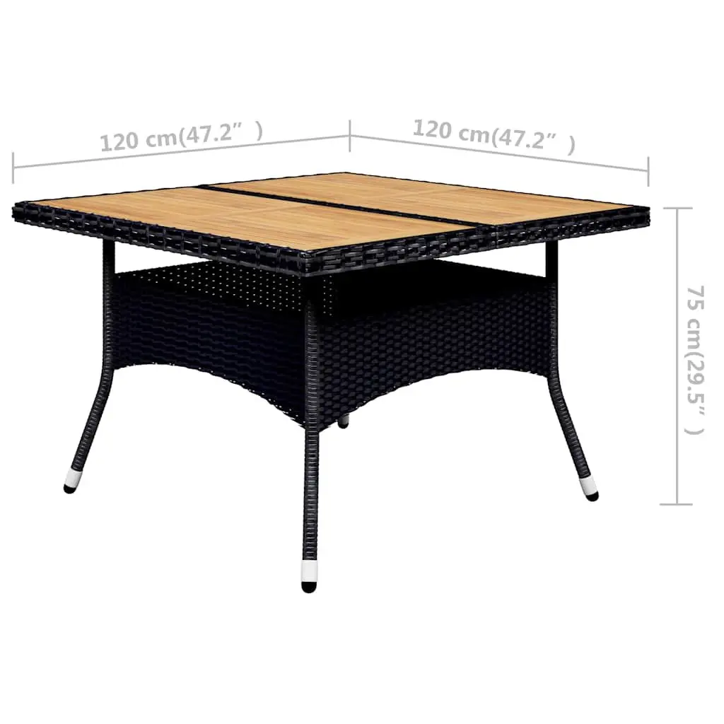 9 Piece Dining Set Garden Furniture Reinforced Steel Frame Black Weather Resistant PE Rattan Acacia Wood Tabletop