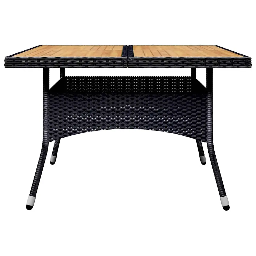 9 Piece Dining Set Garden Furniture Reinforced Steel Frame Black Weather Resistant PE Rattan Acacia Wood Tabletop
