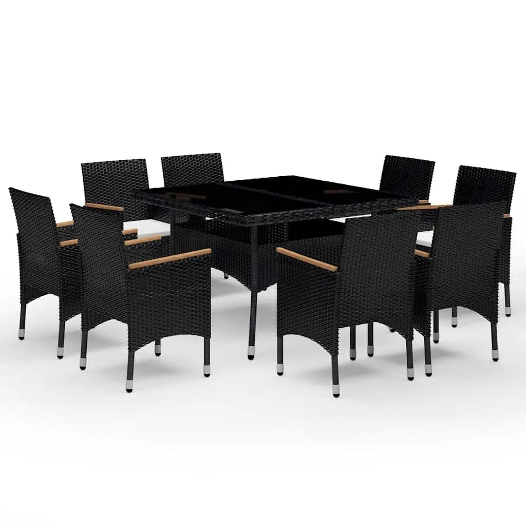 9 Piece Outdoor Dining Set Poly Rattan Reinforced Steel Frame Acacia Wood Black