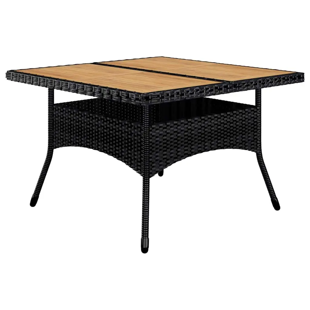 9 Piece Patio Dining Set Black Acacia Wood Reinforced Steel Frame Weather Resistant PE Rattan Outdoor Furniture