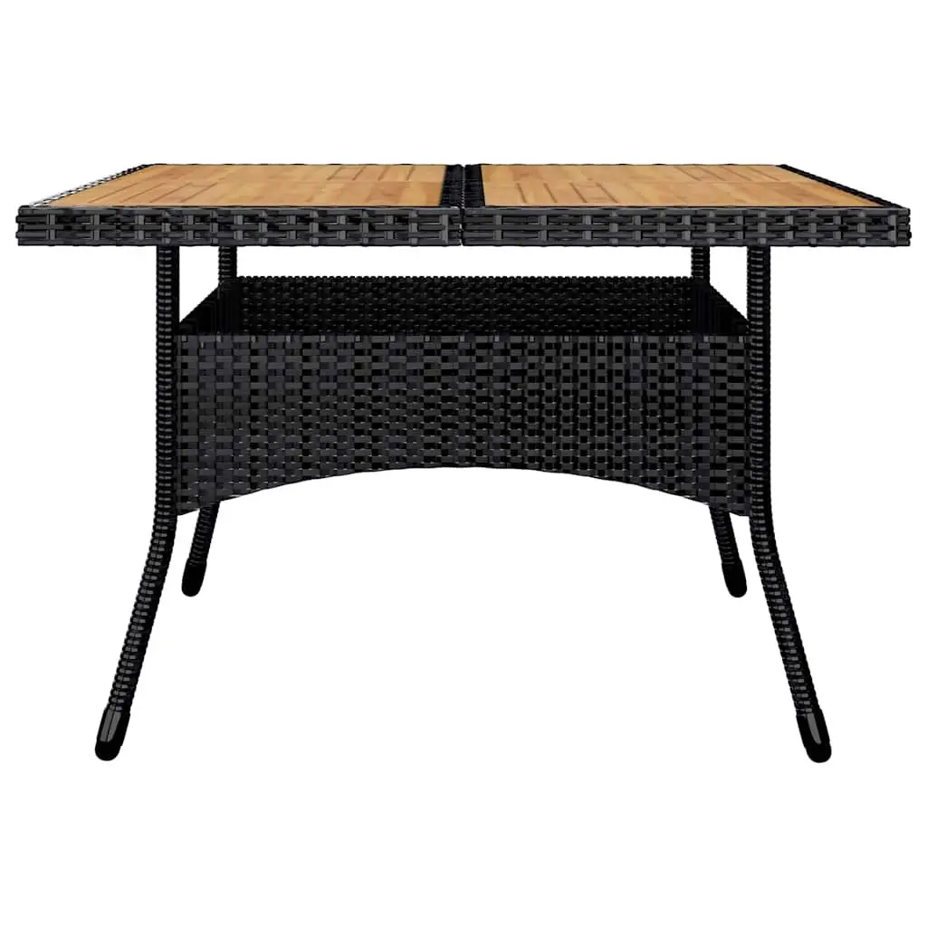 9 Piece Patio Dining Set Black Acacia Wood Reinforced Steel Frame Weather Resistant PE Rattan Outdoor Furniture