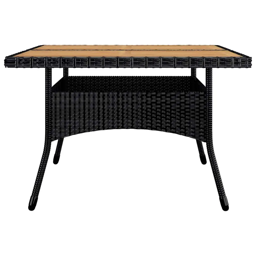 9 Piece Patio Dining Set Black Acacia Wood Reinforced Steel Frame Weather Resistant PE Rattan Outdoor Furniture